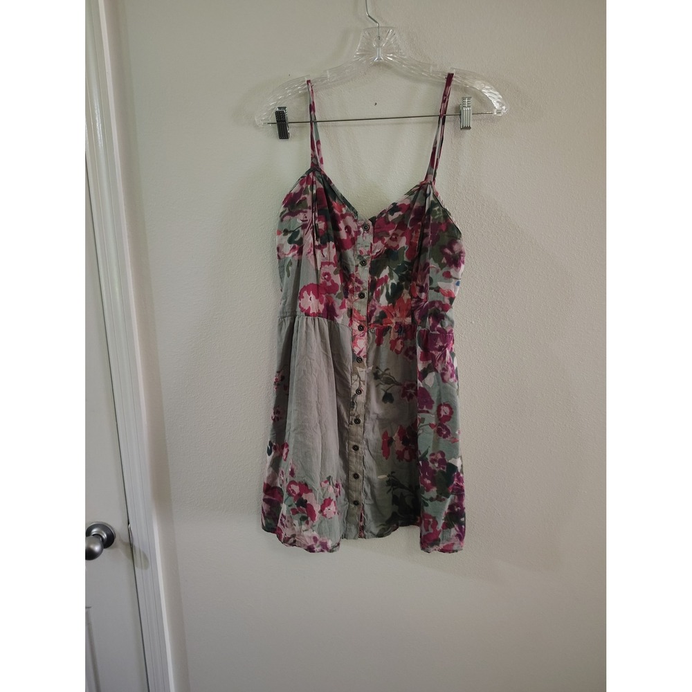 Lottie & Holly‎ Floral Cotton Button Down Mini Dress Sage Pink Boho Smocked XL